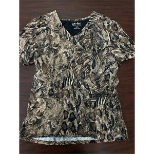 Landau Snake Skin Print V-Neck Scrub Top Size Small